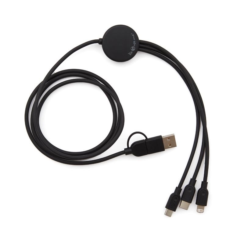 Cable 3 en 1 Bamboo dorso Cable 3 en 1 Bamboo con logo para Merchandising y Regalos Empresariales
