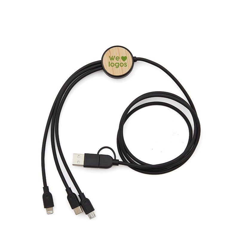 Cable 3 en 1 Bamboo logo Cable 3 en 1 Bamboo con logo para Merchandising y Regalos Empresariales
